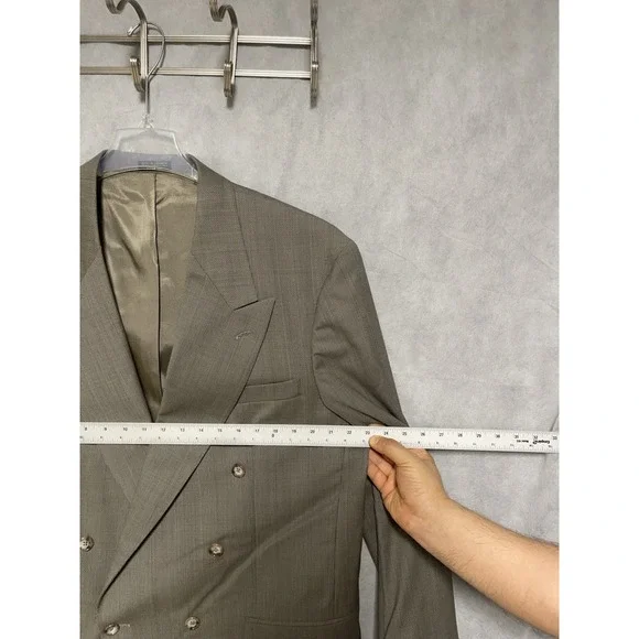 Oscar De Le Renta Suit Men 44L Double Breasted Plaid Flannel Wool 38X33 P Luxury - Picture 2 of 15